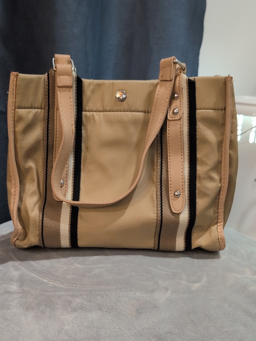 Franco Sarto Beige and Black Striped Tote